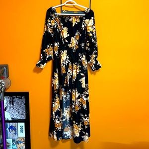 Off the shoulder maxi dress with shorts in front